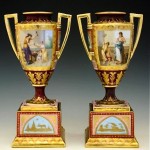 antique pair of 1890s royal vienna porcelain handpainted vases