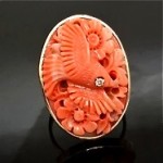 antique victorian 14k carved coral ring with diamond