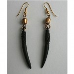antique victorian carved black coral drop earrings