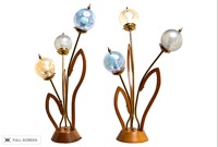 pair vintage mid-century crackle glass globe lamps