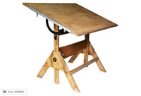 vintage 1930s oak and cast iron idustrial drafting table