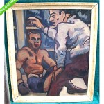 vintage 1940s arthur smith boxing oil painting z