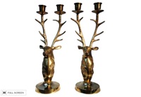 vintage 1970s brass stag head candleholders
