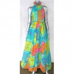 vintage 1970s neon chiffon halter gown