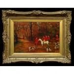 vintage 19th century hunting party oil painting attributed to edward b herberte