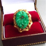 vintage art deco 14k chinese carved piercedjade cocktail ring