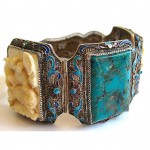 vintage chinese silver cloisonne enamel turquoise carved bracelet z