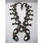vintage coral and mother-of-pearl squash blossom necklace