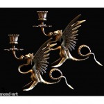 vintage flemish art deco winged dragon candlesticks z