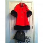 vintage lilli ann fur trim dress and coat set with handbag