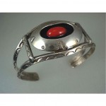 vintage navajo silver and coral shadowbox bracelet