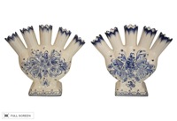 vintage pair of blue and white tulipieres