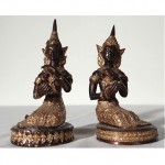 vintage pair of cast gilded thai statues