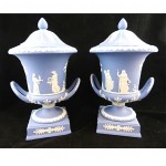 vintage pair of jasperware wedgwood urns