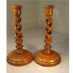 vintage pair of oak twist candlesticks