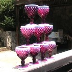 vintage set of fenton plum opalescent hobnail goblets