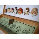 vintage toshikane porcelain gods of fortune buttons