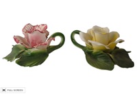 vintage pair of porcelain italian floral candleholders