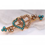 antique 1880s 18k seed pearl and persian turquoise brooch