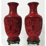 antique 1900s cinnabar carved lacquer vases