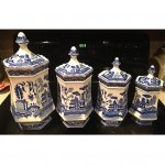 antique blue willow porcelain canister set