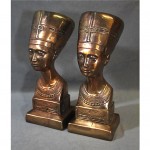 antique pair bronze-clad nefertiti bookends z