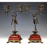 antique pair of 19th century french figural bronze marble candlesticks z