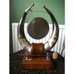 antique silver plated solid oak and horn dinner gong