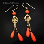antique victorian 14k coral dangle earrings