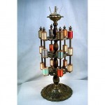 antique victorian brass tiered spool thread holder with pin cushion z