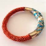 antique victorian sterling enamel coral dragon bracelet