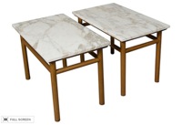 vintage 1950s Robsjohn Gibbings for Widdicomb Marble Top End Tables