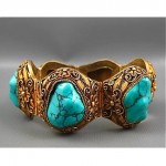 vintage art deco chinese silt silver turquoise bracelet