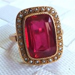 vintage art deco ruby and seed pearl 18k ring