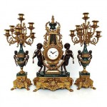 vintage bronze cherub mantel clock with candelabras z