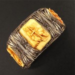 vintage chinese silver filigree carved bone bracelet