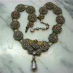 vintage early signed miriam haskell faux pearl rhinestone necklace