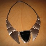 vintage fred davis silver and obsidian necklace