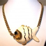 vintage les bernard enamel fish necklace