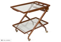 vintage mid-century brass and wood bar cart