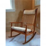 vintage mid-century hans olsen teak and cane rocking chair
