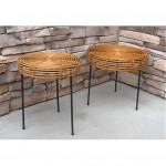 vintage mid-century pair of bamboo and iron stools z