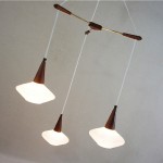 vintage mid-century teak glass hanging lamp