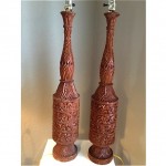 vintage set of hand carved wood lamps