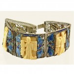 vintage silver carved bone enamel bracelet