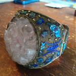 antique chinese silver enamel rose quartz bracelet z