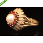 vintage 14k ruby pearl cocktail ring