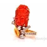 vintage 18k diamond and carved coral buddha head ring