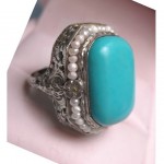 vintage 1910 sleeping beauty turquoise and seed pearl ring