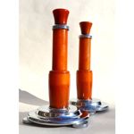 vintage 1930s bakelite and chrome candlesticks